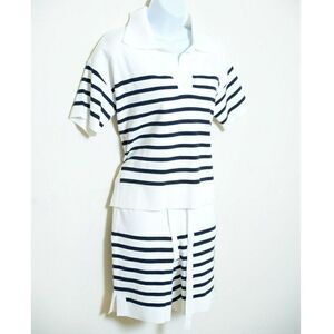 PORTSPURE White Black Striped 2 Piece Sweater Set